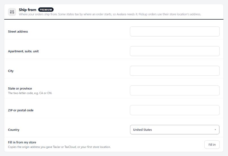 Ship from, the address orders are taxed from.