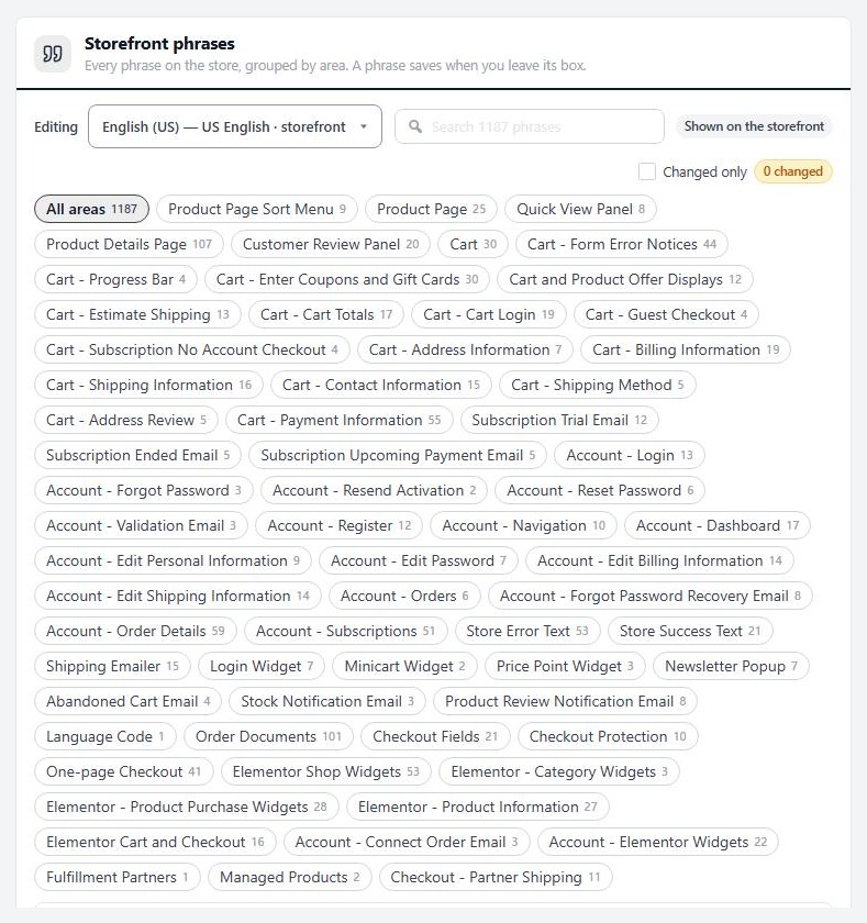 Settings › Language, the storefront phrases.