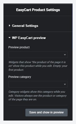 Elementor page settings › WP EasyCart preview.