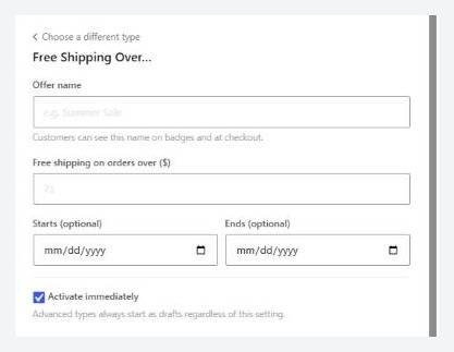Marketing › Offers › Create Offer, with Free Shipping Over… chosen.