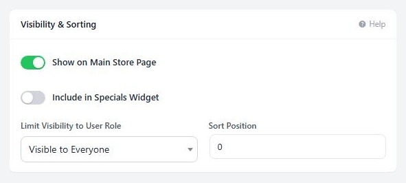 A product’s Organization tab, Visibility & Sorting, with Limit Visibility to User Role.