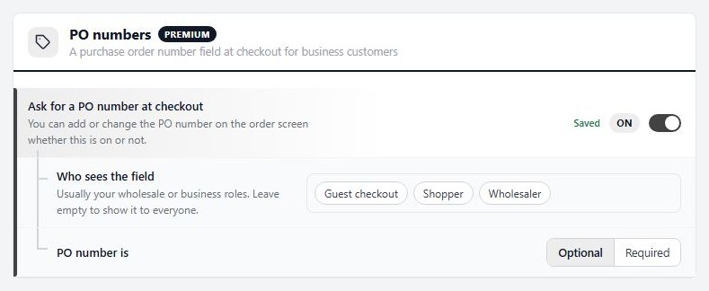 Settings › Documents › PO numbers.