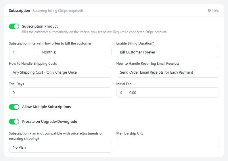 Type & Behavior › Subscription, on a new Membership product.