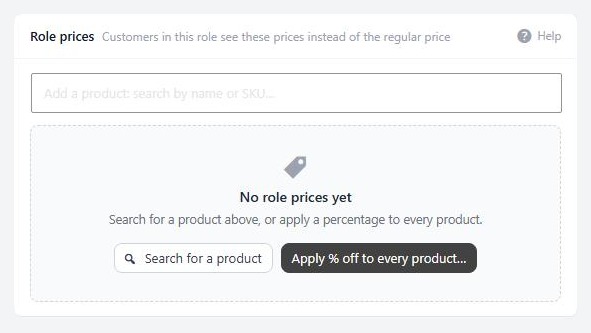 The Role prices card in the role editor, with no prices set yet.