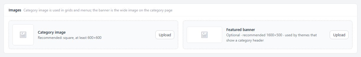 The Images card: category image and featured banner.
