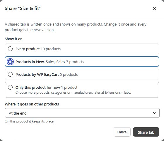 Make it a shared tab: where the tab shows and where it goes on other products.