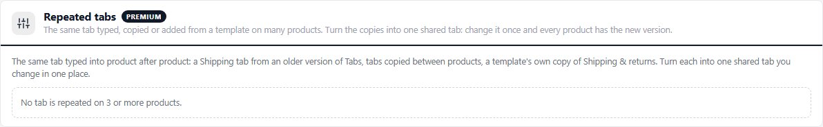 Repeated tabs, on a store where no tab name repeats on 3 or more products.