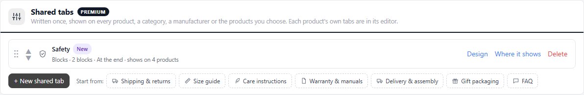 Shared tabs, with one tab for a category and the starting points beside New shared tab.