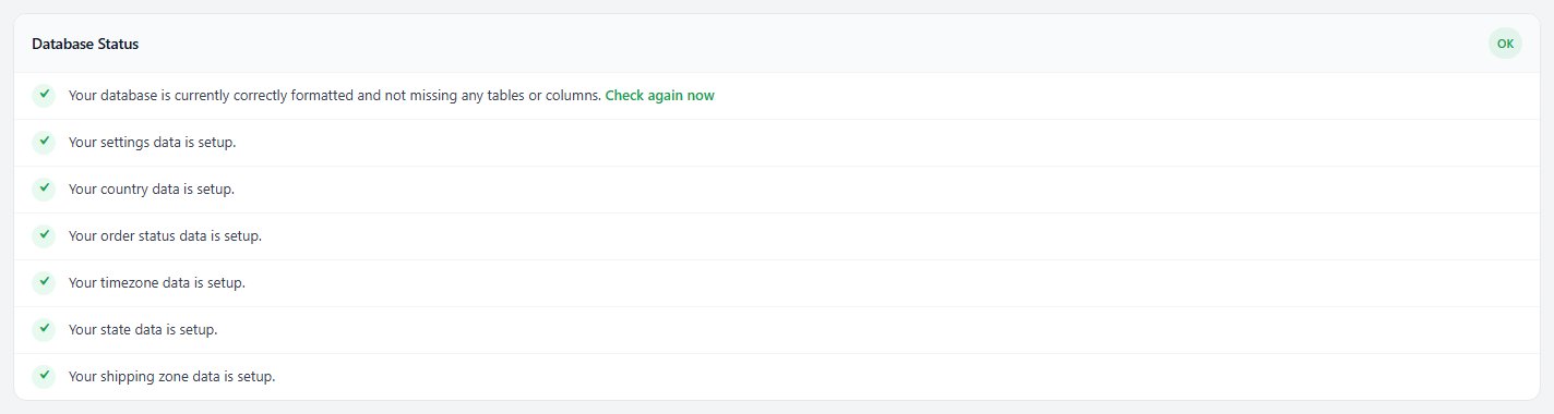 Database Status with every check passed.
