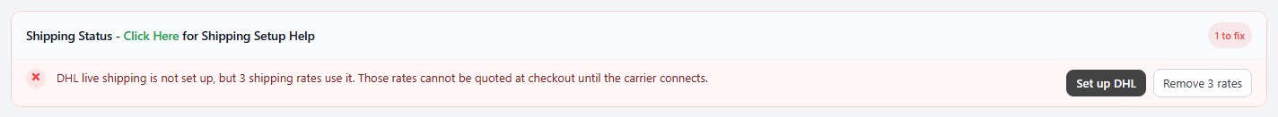 A shipping problem, with the fix offered as buttons.
