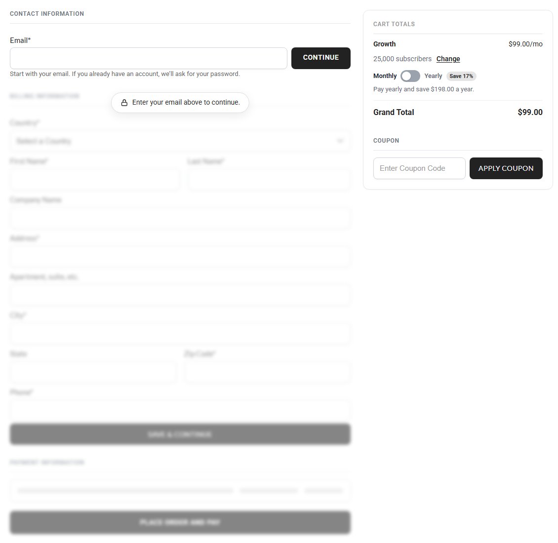 Checkout for Growth: 25,000 subscribers with Change, under the item.