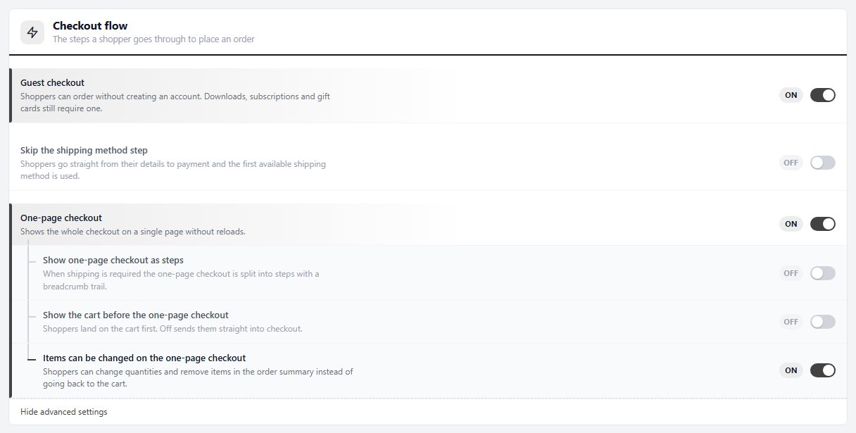 The Checkout flow card with its advanced settings shown.