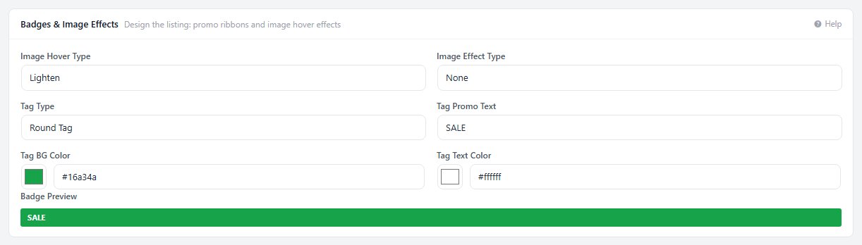 The Badges & Image Effects card with a Round tag and its preview.