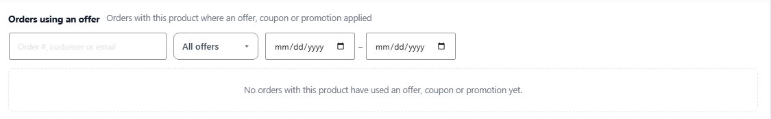 The Orders using an offer card, with search, offer and date filters.