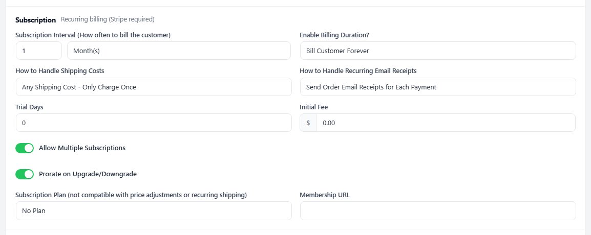 The Subscription card and its billing options.