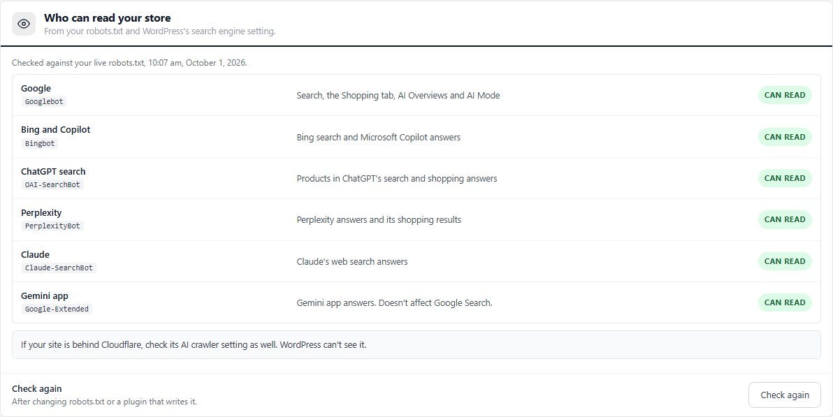 Who can read your store, checked against the live robots.txt.