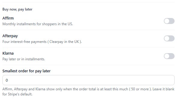 WP EasyCart Stripe settings with Affirm buy now pay later toggle