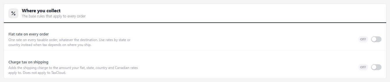 Settings › Taxes, the Where you collect section.