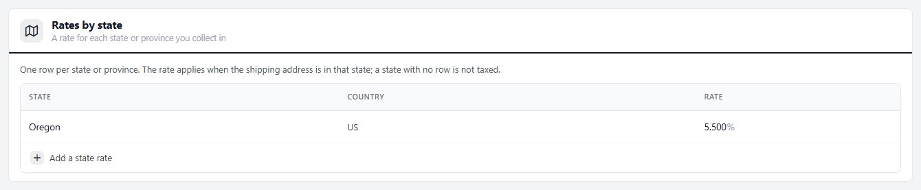 Rates by state, with one rate and the Add a state rate button.