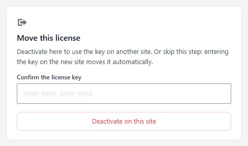Move this license on EasyCart › Registration.